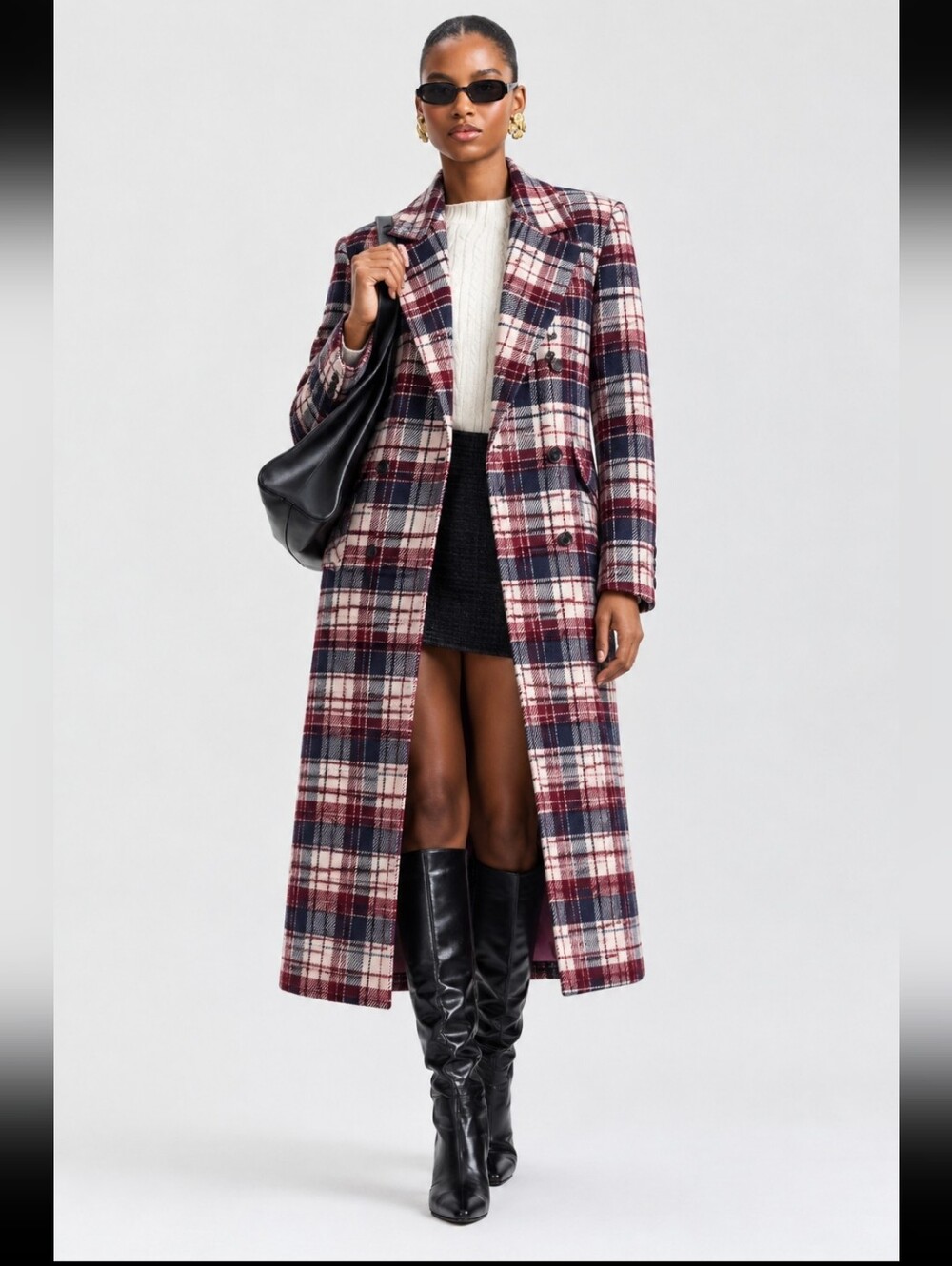 Avec Les Filles Plaid Double Breasted Coat